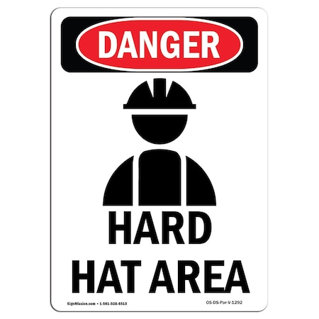 Signmission OSHA Danger Sign, Hard Hat Area, 10in X 7in Decal, 7" W, 10" H, Portrait, Hard Hat Area OS-DS-D-710-V-1292